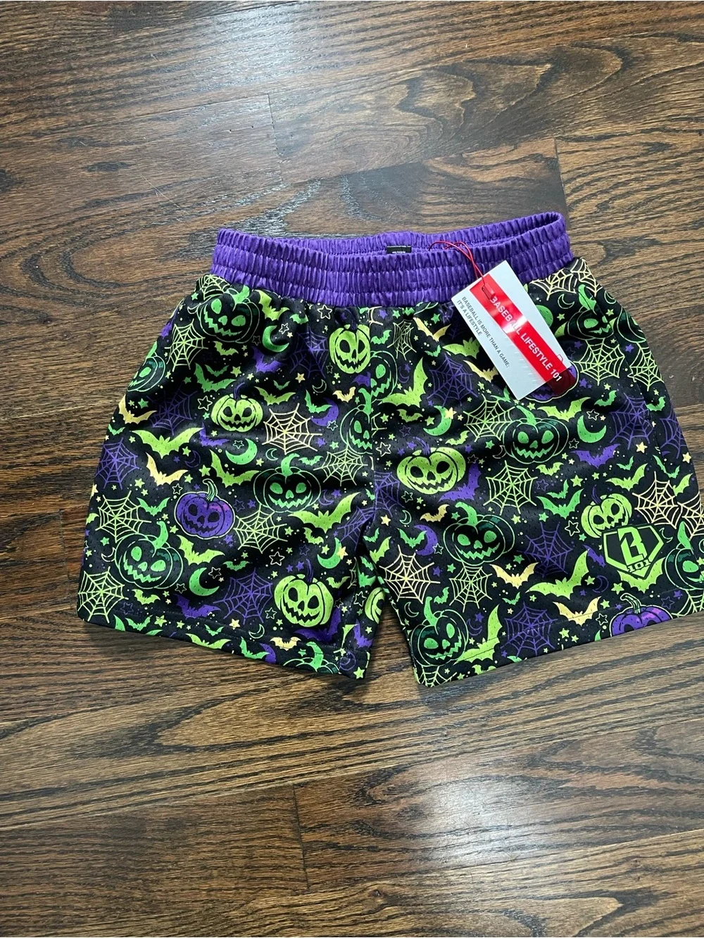 Baseball lifestyle 101 Purple & Neon Green athletic shorts. Size youth medium - Picture 1 of 5